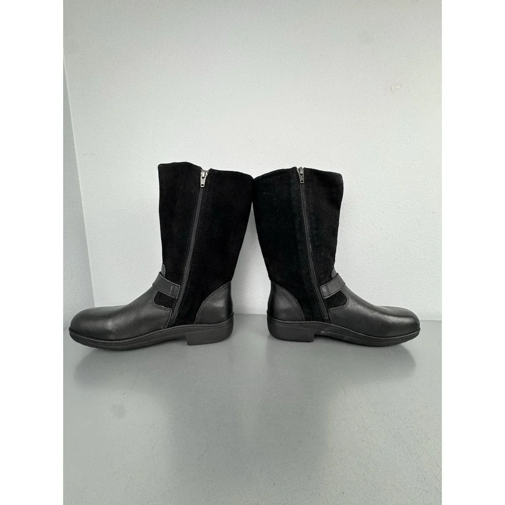 Alegria Boots Womens 8 /‎ 38 Black Suede Leather Buckle Biker Moto Zip Mid Calf